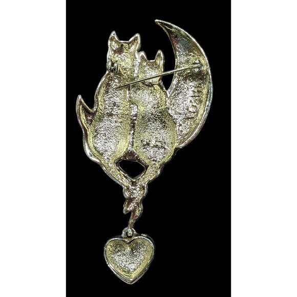 Vintage AJC Cattails Cats On the Moon Holding Tails Brooch - Picture 2 of 4